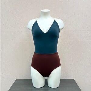 Chic Teal and Brown Women's One-Piece Swimsuit